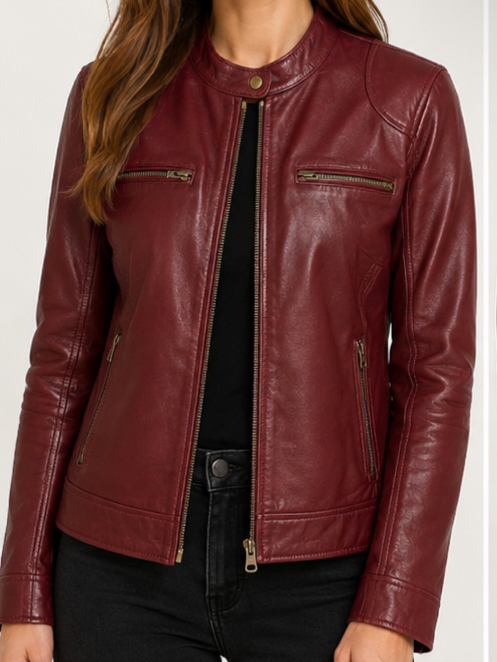 Real Leather Genuine Leather Cafe Mot Jacket in Burgundy Wine
